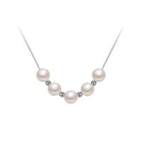 千足珍珠 7-8mm淡水无核珍珠吊坠近圆S925银白色微瑕