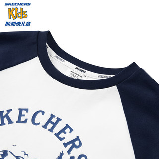 Skechers斯凯奇儿童插肩袖上衣夏季男女童简约短袖T恤衫L224K035 藏青色/002Z 170cm