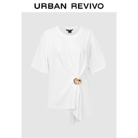 URBAN REVIVO 女士设计感金属饰褶皱棉质短袖T恤 UWG440101 本白 M