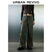 URBAN REVIVO 女士美式休闲工装风抽绳显瘦阔腿裤 UWV640035 绿卡其 M