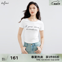 伊芙丽（eifini）伊芙丽时髦字母印花蕾丝大圆领短款修身T恤女2024夏装上衣女 本白色 165/88A/L