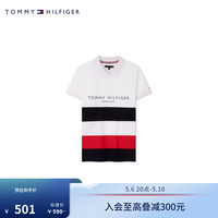 TOMMY HILFIGER24春夏童装男简约字母拼色条纹短袖POLO衫TH2222078 黑白红拼色001 4/110cm