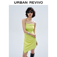 URBAN REVIVO 女士潮流不规则下摆收褶吊带连衣裙 UWV740053 绿色 XL