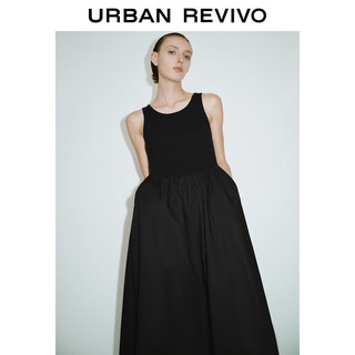 URBAN REVIVO 女士休闲设计感褶皱拼接背心连衣裙 UWG740106 正黑 L