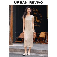 URBAN REVIVO 女士慵懒休闲镂空肌理感针织连衣裙 UWH940052# 浅黄色 XL