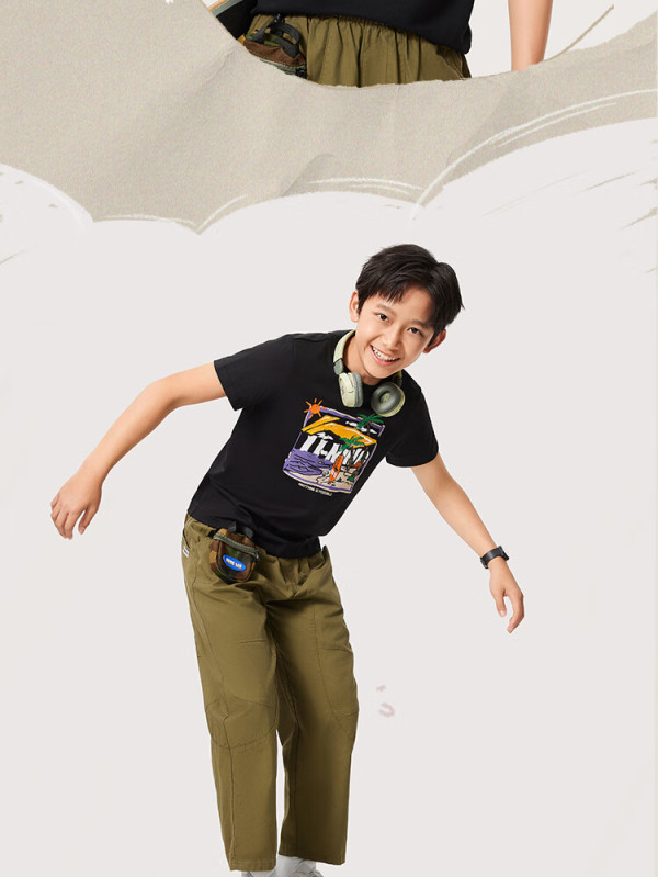 李宁李宁童装儿童短袖t恤男女小大童夏季吸汗短袖文化衫yhsu289 黑色