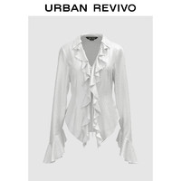 URBAN REVIVO 女士时尚温柔气质叠穿荷叶边开襟衬衫 UWG240109 本白 L