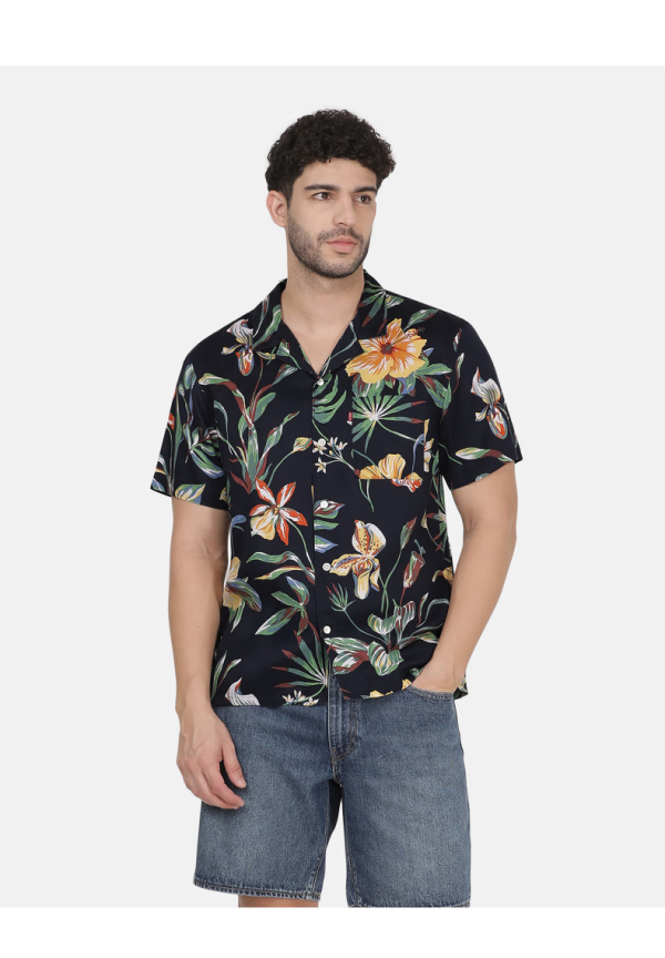 levis李维斯24夏季男士复古潮流印花短袖衬衫 蓝色 s【报价 价格 评测