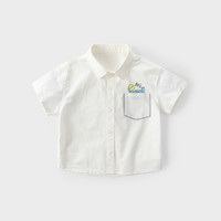 拉比树童装男童纯棉宽松POLO衫2024夏季宝宝时尚纯色短袖衬衣薄 白色 130cm