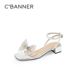 C.BANNER 千百度 女鞋夏季新款仙女風優雅涼鞋甜美一字帶中跟涼鞋約會鞋