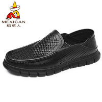 Mexican 稻草人 男鞋休闲鞋男运动鞋男士皮板鞋子男 111DL12002L 黑色 43