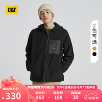 CAT卡特户外摇粒绒布袋设计保暖连帽厚夹克 黑色 XL