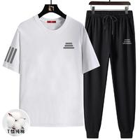限尺码：CBA 男士夏季跑步长裤两件套休闲圆领短袖T恤运动套装服