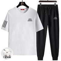 CBA 男士夏季跑步长裤两件套休闲圆领短袖T恤运动套装服