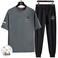CBA 运动套装服男士夏季跑步长裤两件套休闲圆领短袖T恤