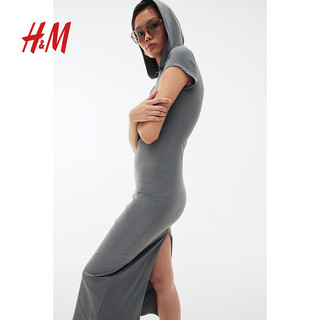 H&M女装裙装2024夏季棉质汗布连帽紧身连衣裙1233800 浅灰绿色 155/76 XXS