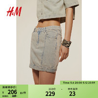 H&M2024夏季女装牛仔迷你半身裙1238581 牛仔蓝/做旧 155/60