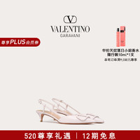华伦天奴VALENTINO女士 VLOGO SIGNATURE 漆皮后系带中跟高跟鞋 淡紫粉色 37.5