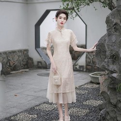 f.e.v 蕾丝2024年改良版少女甜美国风修身气质仙法式复古旗袍连衣裙