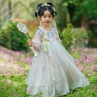 花田彩 国风汉服女童连衣裙夏季薄款古装儿童裙子中式演出服