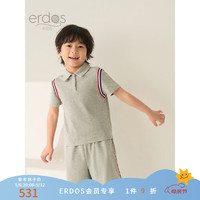ERDOS KIDS鄂尔多斯童装24春夏条纹织带宽松休闲舒适男童T恤上衣 中灰 110cm