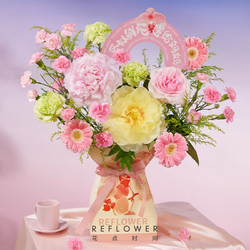 REFLOWER 花点时间 康乃馨母亲节鲜花花束 赠丝巾+纸花瓶 5月9日-12日期间收花
