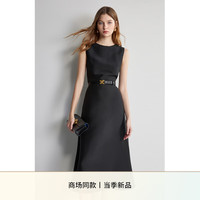 欧时力 丝光小黑裙24春新气质礼服中长款无袖连衣裙 黑色 S