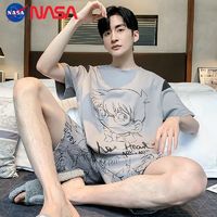 NASAOVER NASA夏季男士睡衣纯棉短袖新款卡通青少年加肥大码学生家居服套装