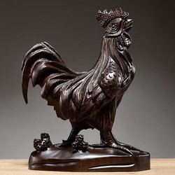 米囹 黑檀木雕大公雞擺件十二生肖
