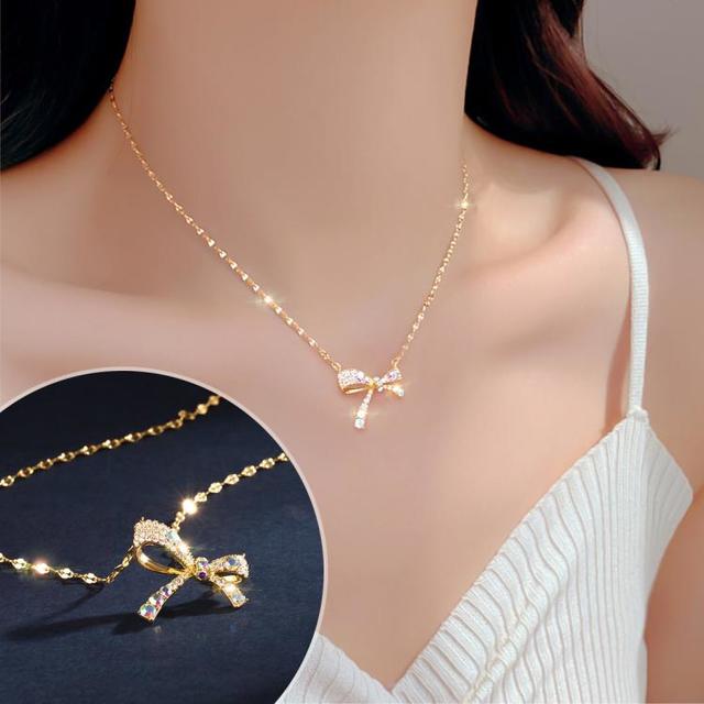 D’ORLAN 朵岚 蝴蝶结项链女士轻奢小众ins冷淡风复古百搭网红颈链锁骨链