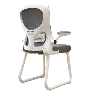 界派电脑椅家用学习椅书房写字椅办公椅会议弓形椅人体工学椅子 时尚款-白框灰色