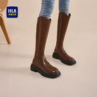 HLA 海澜之家 长靴女骑士靴时尚美拉德风显瘦v口长筒靴HDAXZW4ACN041 棕色39