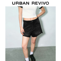 URBAN REVIVO 女士复古时髦猫须水洗须边牛仔短裤 UWV840140 黑色 28