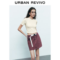 URBAN REVIVO 女装潮流拼接设计感分割修身T恤衫 UWV440159  米黄 S