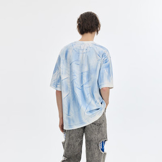 英克斯（inxx）APYD 美式高街风刷色短袖T恤装潮牌复古渐变色上衣 蓝色 S