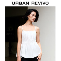 URBAN REVIVO 女士甜美少感压褶荷叶边吊带衫 UWU240039 本白 S