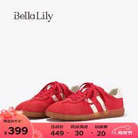 Bella Lily2024春季红色原创德训鞋女轻便显瘦板鞋透气平底鞋 红色 39
