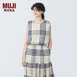 MUJI 無印良品 无印良品 MUJI 女式 马德拉斯格纹无袖罩衫t恤上衣打底衫 
 BC2IVA4S 象牙色格纹 M (160/84A)