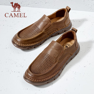 骆驼（CAMEL）2024夏季冲孔皮鞋复古舒适网孔透气通勤商务休闲男鞋 G14M201618 黑色 43