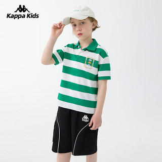 Kappa 卡帕 KIDS童装夏季条纹polo衫男童夏装透气中大童短袖t恤 白绿 130cm 7-8岁