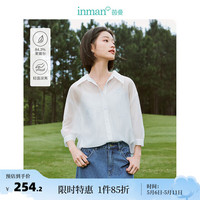 茵曼(INMAN)米雷系列后背开叉衬衫2024夏季女装尖角翻领印花衬衣上衣 白色花 M