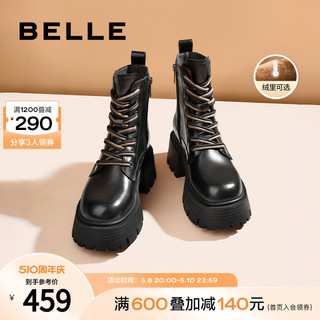 BeLLE 百丽 复古马丁靴女靴2023冬季新款靴子厚底加绒英伦短靴B1623DZ3