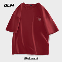 GLM 森马集团品牌酒红色t恤男纯棉质感夏季休闲简约重磅款潮牌短袖T恤 酒红#山雾前图 XL