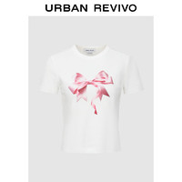 URBAN REVIVO 女装甜美撞色蝴蝶结印花修身短袖T恤 UWV440215 本白 S