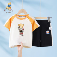 Classic Teddy儿童套装男童T恤短裤两件套中小童夏季轻薄休闲运动服 黑色 100