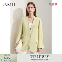 AMII2024春极简纯色V领宽松中长款长袖西装外套女款 果绿 165/88A/L