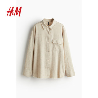 H&M女装衬衫2024夏季透气宽松休闲有领落肩长袖上衣1202784 浅米色 155/80