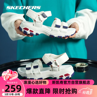 斯凯奇丨Skechers夏季女熊猫凉鞋运动厚底增高快干魔术贴沙滩鞋31514 白色/海军蓝/红色/WNVR 37