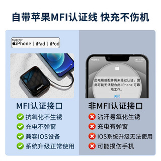飞利浦充电宝自带线苹果MFI认证轻薄小巧便携PD20W快充适用苹果14,13有线移动电源10000mAh可上飞机 DLP2256亮黑色【自带MFI认证线】