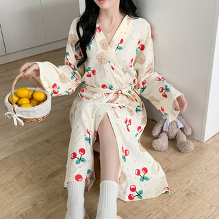 俞兆林日系睡袍少女春秋长袖可爱甜美浴袍长款宽松和服ins风家居服